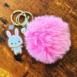 Cute Bunny Keychain With Pink Furry Ball