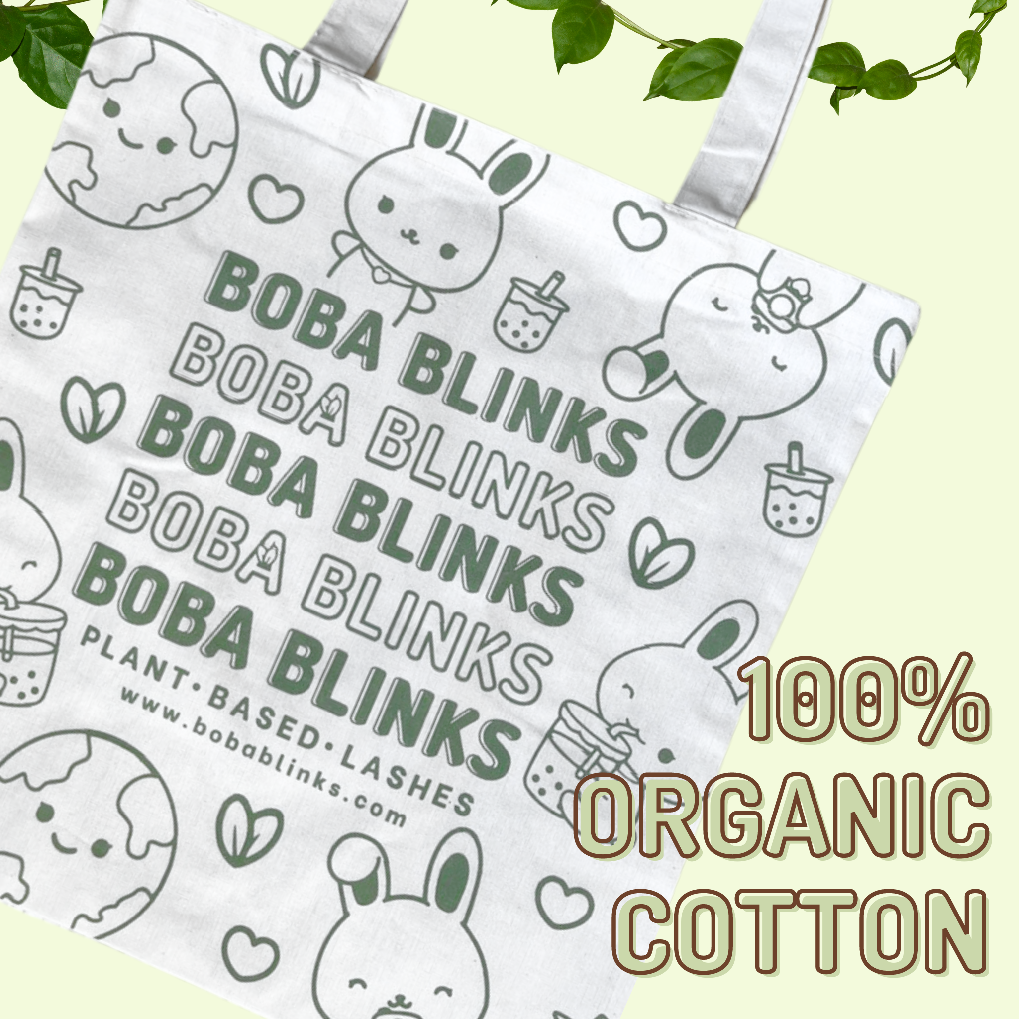 Green Organic Cotton Reusable Tote With Plants