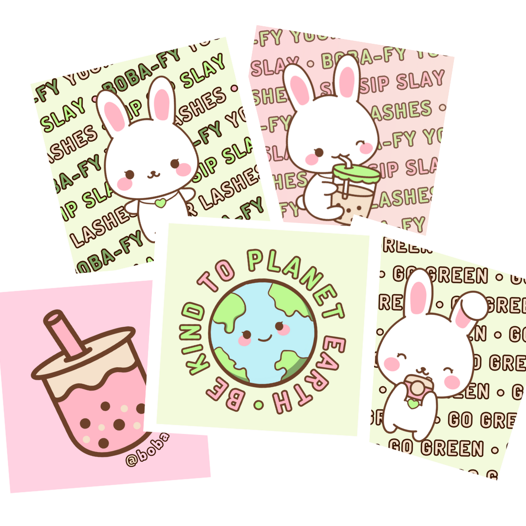 Kawaii Sticker Pack For Boba Theme Eco Eyelash Brand